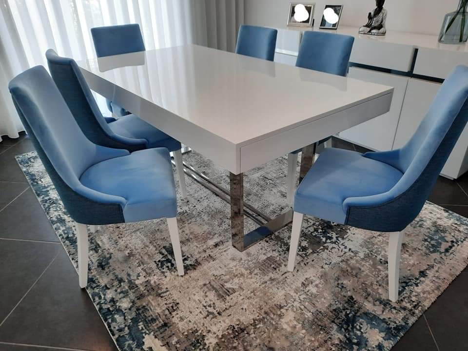 Blue velvet dining chairs